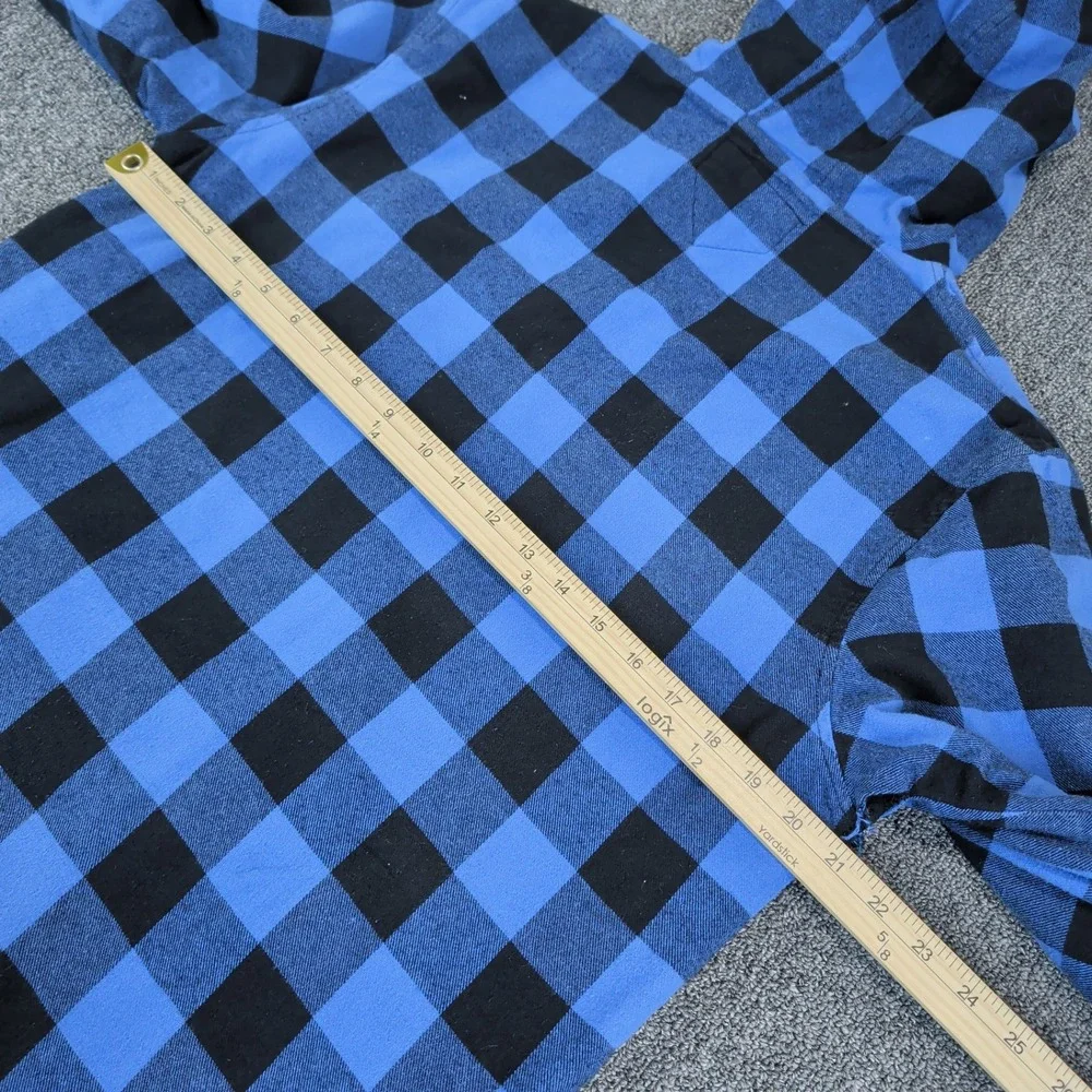 Routine Baseball Grunge Buffalo Plaid Hooded Flannel Shirt Mens Medium Blue